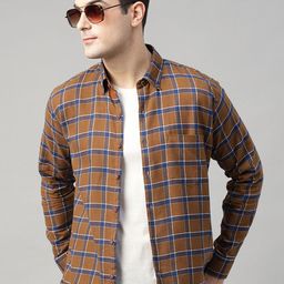 Men Standard Slim Fit Flannel Tartan Checks Opaque Pure Cotton Casual Shirt-image-68