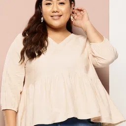 Sztori Plus Size Pure Cotton Embroidered Puff Sleeve Empire Top-image-23