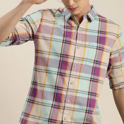 Moda Rapido Men Purple & Multicoloured Slim Fit Checked Casual Shirt-image-60