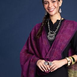 Taavi Striped Pure Cotton Ikkat Dupatta-57