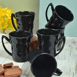 Myntra Elegant Homes Black 6 Pieces Textured Ceramic Glossy Mugs-image-56