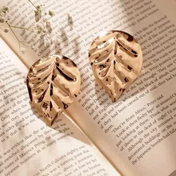 Priyaasi Gold-Plated Leaf Pattern Brass Studs Earrings-57