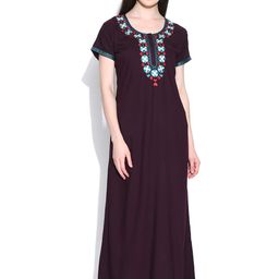 Sand Dune Aubergine Embroidered Maxi Nightdress 4405-image-27
