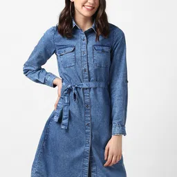 StyleStone Women Blue Solid Shirt Dress-picture-52