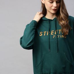 Flying Machine Women Green Printed Hooded Pullover Sweatshirt-image-76