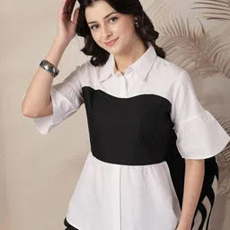 Style Quotient Colourblocked Flared Sleeve Peplum Top-image-8