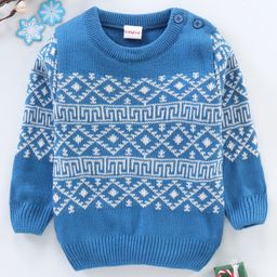 Babyhug Full Sleeves Knit Jacquard Sweater - Blue-picture-26