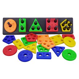 BitFeex Intellectual Learning Geometric Shape Stacker Matching Five Column Blocks Puzzle Shape Sorter Column Game Toy Multicolor - 26 Pieces-21
