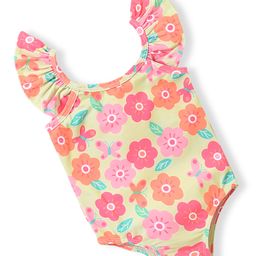 Babyhug Flutter Sleeves  Two Way Stretch Fabric  V Cut Swimsuit Floral Print - Multicolour-image-66