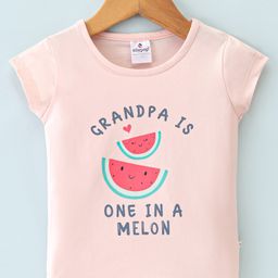 Ollypop Cotton Knit  Half Sleeves T-Shirt Text & Melon Print - Baby Pink-image-40