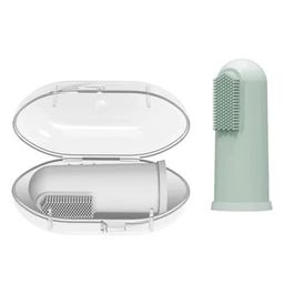 Dr. Brown's Tooth Brush Silicone Finger Toothbrush With Case -Pack of 2 - Gray & Light Green-image-45