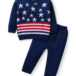 Babyhug Knit Full Sleeves Sweater & Pant Set Stripe & Star Design -Navy Blue-image-72