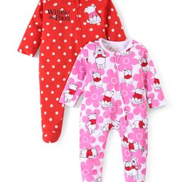 Babyhug Disney Cotton Knit Full Sleeves Sleepsuit With Winnie The Pooh Print Pack Of 2 - Multicolor-image-18