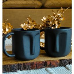 Niyara Stoneware Handmade Premium Ceramic Tea Cups and Coffee Mugs Ceramic Mugs to Gift to Best Friend Microwave Dishwasher Safe - Set of 2, 320ml (Black Face)-image-40
