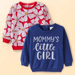 Babyhug Cotton Knit Full Sleeves Sweatshirts With Text & Floral Print Pack of 2 - Red & Blue-picture-29