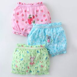 Revvo Junior Single Jersey Bunny & Heart Printed Bloomers Pack of 3 - Pink Blue & Green-image-84