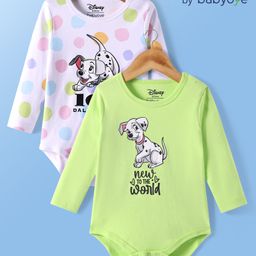 Babyoye Disney Interlock Knit Full Sleeves Polka Dots & 101 Dalmatians Printed Onesies Pack of 2 - White & Green-image-27