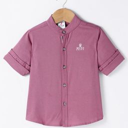 Ruff Woven Full Sleeves Mandarin Collar Solid Color Shirt - Plum-8