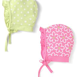 Babyhug 100% Cotton Knit Tie Knot Cap Floral & Polka Dot Print Pack of 2 - Pink & Light Green-picture-28