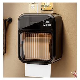 House of Quirk Punch-Free Paper Holder Wall-Mounted Toilet Toilet Paper Box Tissue Box Hand Carton Storage Rack Paper Extraction Box Light Luxury-Black-29
