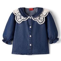 Babyhug Rayon Woven Full Sleeves Peter Pan Collared Front Open Top with Lace Detailing - Navy Blue-image-46