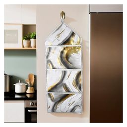 Kuber Industries Wall Hanging Organizer | 3 Multi-Purpose Storage Pocket | Foldable Document Holder | Hanging Stationary Organizer | Magazine Organizer | Golden Marble | Grey-image-86