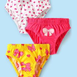 Babyhug 100% Cotton Single Jersey Knit Panties With Heart & Bow Print Pack Of 3 - Yellow Red & White-image-85