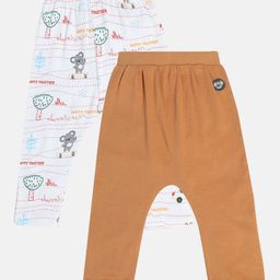 MINI KLUB Cotton Pack Of 2 Animals & Bear Patch Detailed Pants - Brown & White-image-24