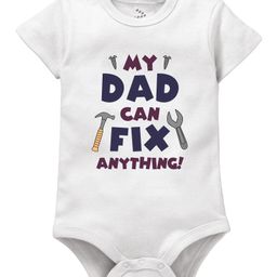 Zeezeezoo 100% Cotton Fathers Day Theme Half Sleeves My Dad Can Fix Anything Text Printed Onesie - White-image-49
