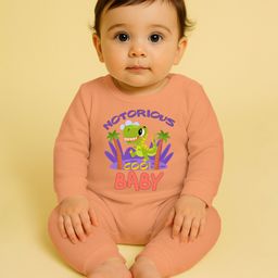The Peppy Tend 100% Cotton Knit Full Sleeves Notorious Cool Kid Text Printed Romper - Peach-image-89