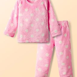 Babyhug Full Sleeves Winter Wear Suit Set with Polka Dot Print - Pink-picture-16