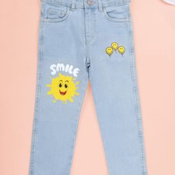 Kiddopanti Denim Woven Smiley Sun & Balloons Printed Jeans - Light Blue-picture-7