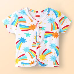 Babyhug 100% Cotton Interlock Knit Half Sleeves Front Open Vest with Stripe Design & Star Print Pack of 5 - Multicolor image 2