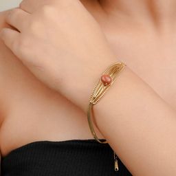 Zeraki Jewels Gold-Plated Stainless Steel Artificial Stones Studded Wraparound Bracelet-image-61