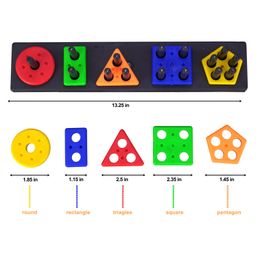 BitFeex Intellectual Learning Geometric Shape Stacker Matching Five Column Blocks Puzzle Shape Sorter Column Game Toy Multicolor - 26 Pieces image 3