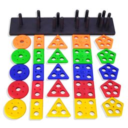 BitFeex Intellectual Learning Geometric Shape Stacker Matching Five Column Blocks Puzzle Shape Sorter Column Game Toy Multicolor - 26 Pieces image 4