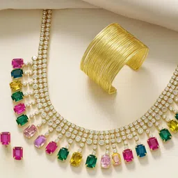 Anouk Women Gold-Toned Necklace & Earrings With Cuff Bracelet-picture-48