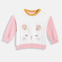 mothercare Girls White & Pink Colourblocked Cotton Round Neck Sweatshirt-image-15