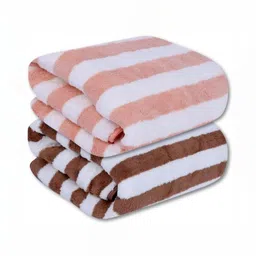 Fezora Brown & White 2 Pieces Striped Microfiber 400 GSM Super Absorbent Bath Towels-image-17