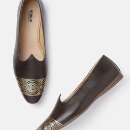 Anouk Men Coffee Brown & Gold-Toned Printed Handcrafted Mojaris-55