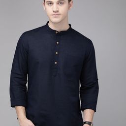 Anouk Men Navy Blue Solid Straight Kurta-33