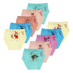 Kids Basket Girls Pack Of 10 Printed High Rise Briefs - M-GY-KBFROOTY-JAT-10PC-33