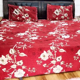 V.R.ENTERPRISES Red & White Floral 210 TC Queen Bedsheet with 2 Pillow Covers-image-88
