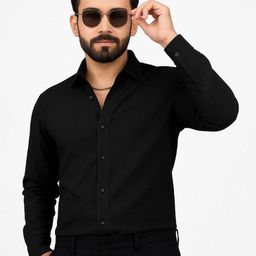 KHUSHI CREATION Men Original Slim Fit Solid Spread Collar Formal Shirt-image-90