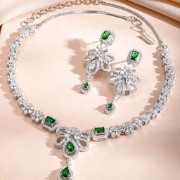 Rubans Rhodium-Plated AD & Cubic Zirconia Studded Necklace and Earrings Set-picture-0