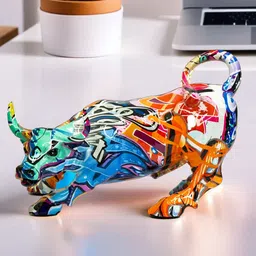 Ekhasa Blue & White Abstract Printed Bull Figurine Showpiece-image-45