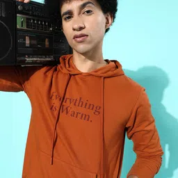 M&H Easy Men Brown Printed Hooded Sweatshirt-image-60
