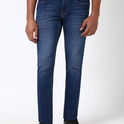 Peter England Casuals Men Slim Fit Low Distress Light Fade Jeans-picture-23