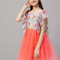 Stylo Bug Print Flutter Sleeve Net A-Line Dress image 5