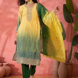 Maroosh Women Bandhani Embroidered Regular Sequinned Kurta with Pyjamas & Dupatta-image-84